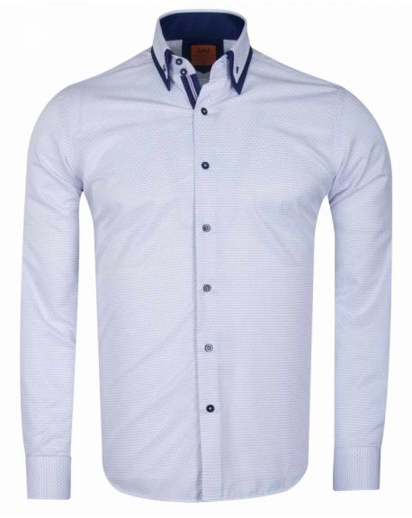 SL 6627 Men's white micro dot & print double collar shirt